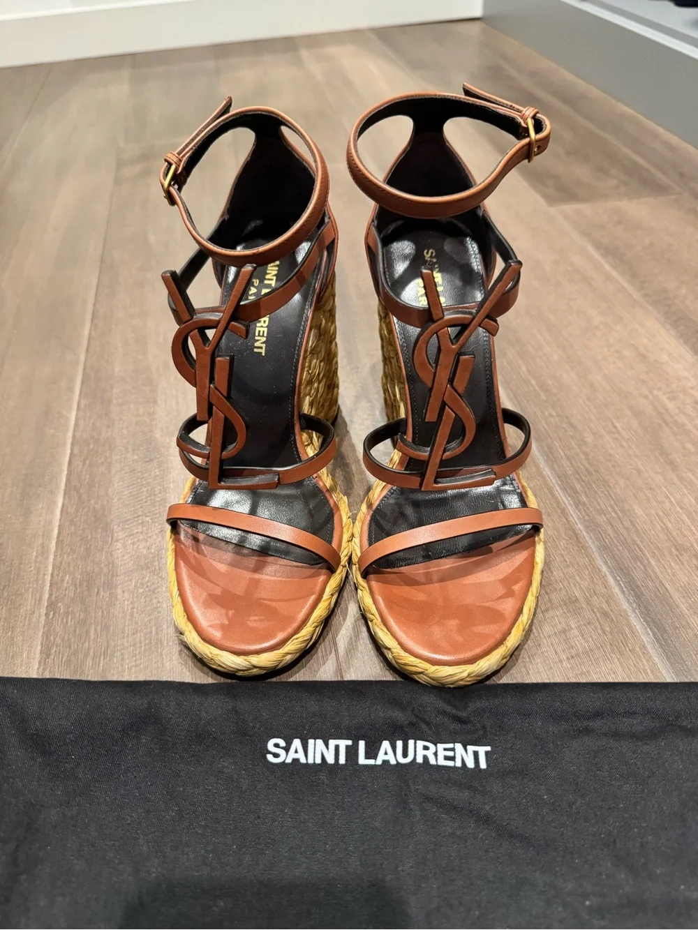 Saint Laurent YSL Cassandra Espadrille Wedge Sandals